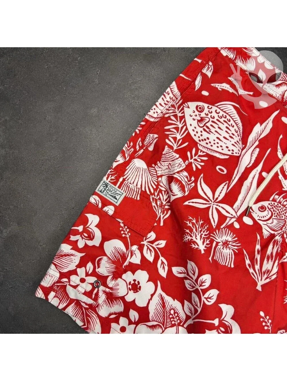 Polo Ralph Lauren Swim Trunks Mens US L Red White Tropical Fish Hibiscus Cargo